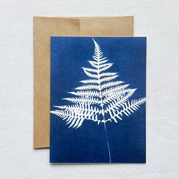 Atwater Designs - Vente Carte de vœux classique - Fern no. 3 | Carte vierge sur le cyanotype botanique0