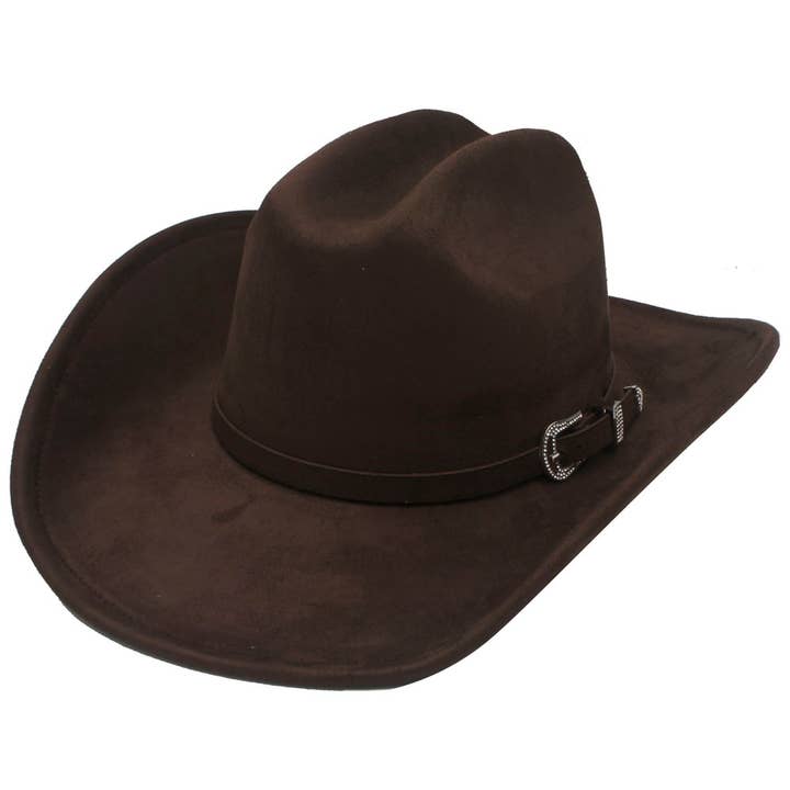 WESTERN BUCKLE EMBELLISHED FAUX SUEDE COWBOY HAT, IHT 72462 for wholesale by JOIA ACCESSORIES