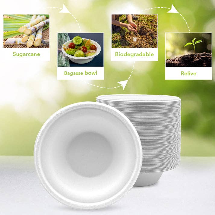 White Three Leaf 12 Oz (355 Ml)  Bagasse Bowl, 1000 Ct. for wholesale on Faire2
