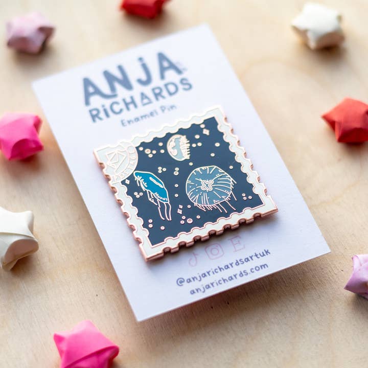 Jellyfish Stamp Pin for wholesale by Anja Richards Art