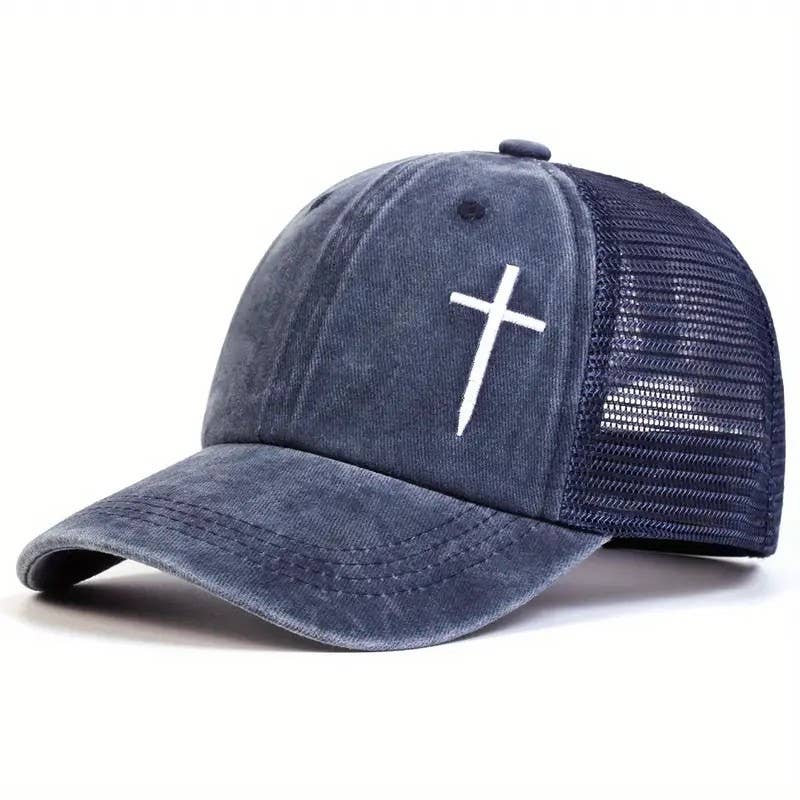 Syrrios Gifts LLC - Wholesale Trucker Hat - Unisex - Christian Cross Embroidered Trucker Hat Adjustable Mesh1
