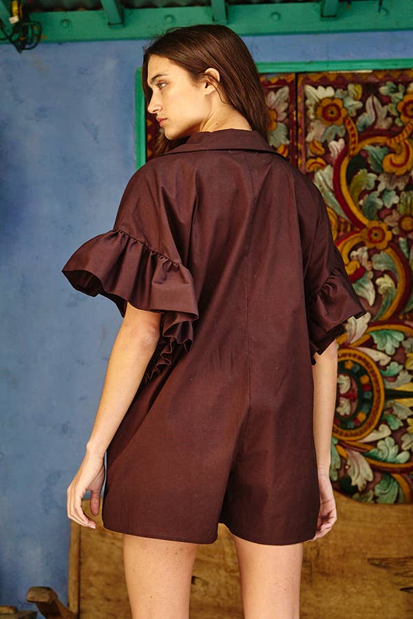 BUCKETLIST INC - Wholesale Romper - Women's - R5280 Ruffled Sleeve Solid Romper12