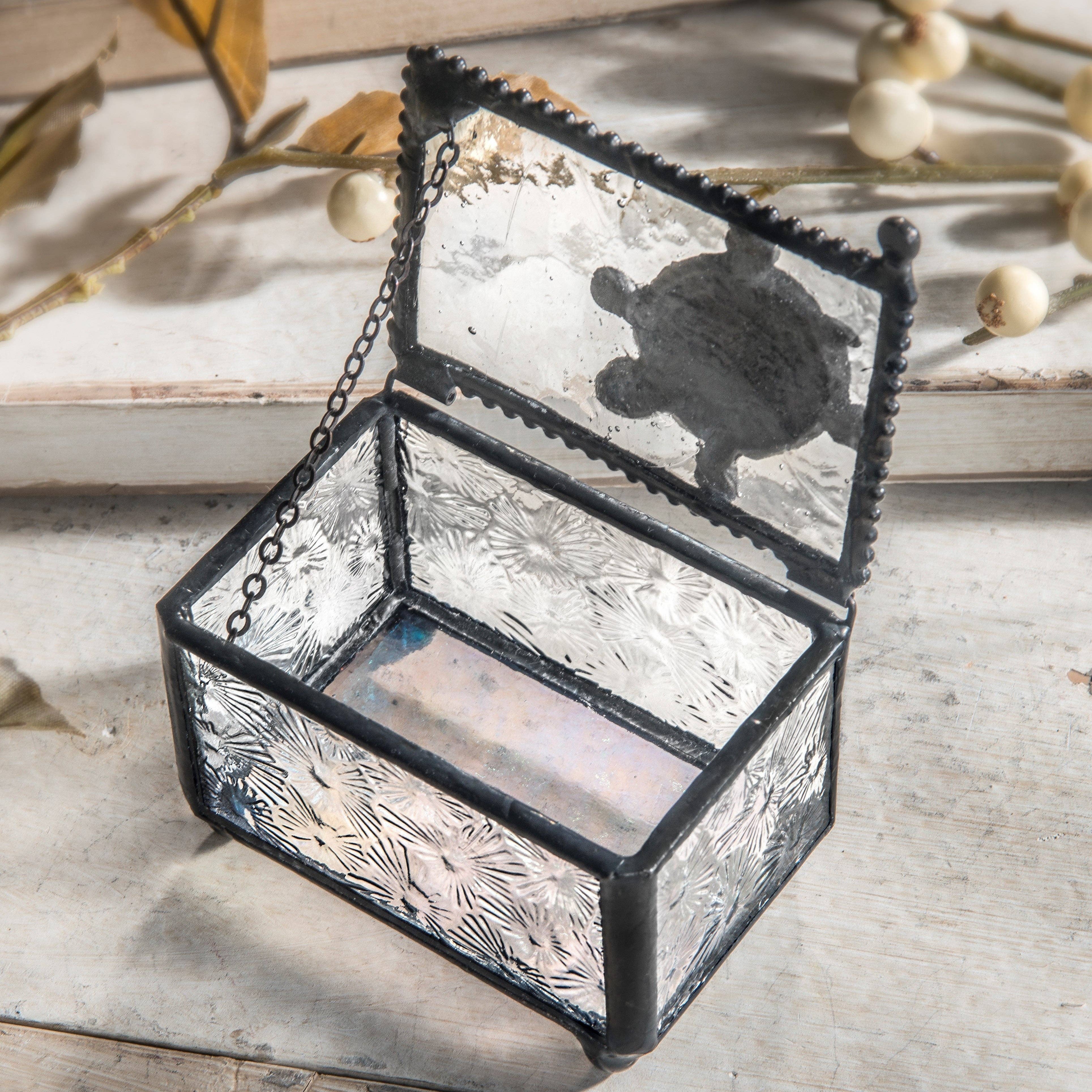 J Devlin Glass Art & Bert Anderson Collection - Wholesale Jewelry Box/Organizer - Box 331 Clear Florentine Turtle Box1