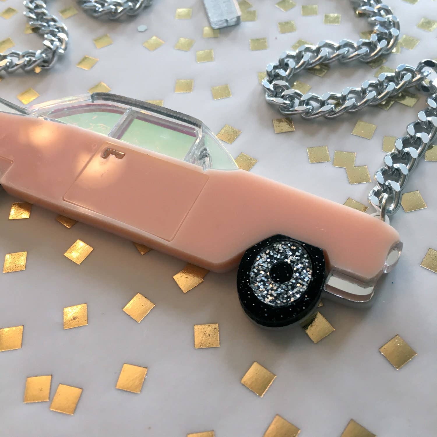 I'm Your Present - Wholesale Pendant/Charm Necklace - Vintage Cadillac Convertible Car Necklace, Laser Cut Acrylic, Plastic Jewelry2