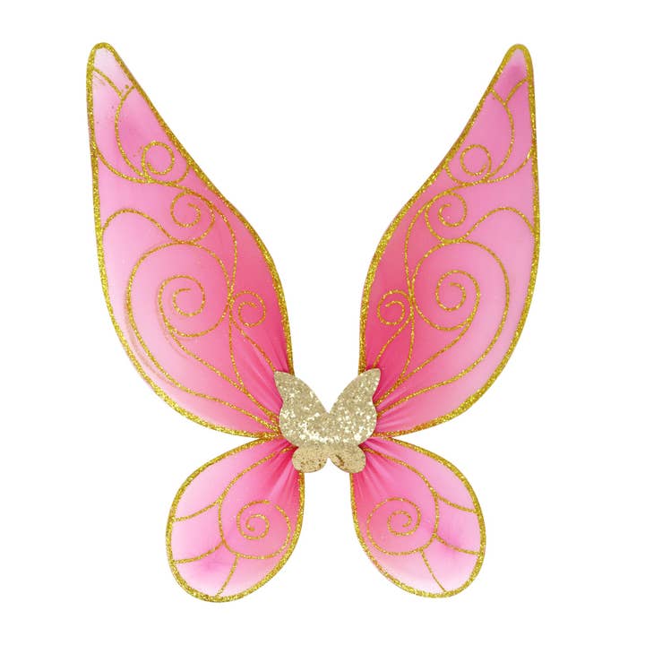 Pink Poppy USA - Wholesale Costume - Kids - Butterfly Ballet Pink & Gold Sparkle Wire Wings | Pack of 2