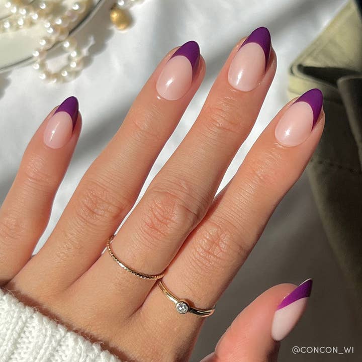 Plum Press-On Nails | Purple French Tip | Short Almond for wholesale by Glamnetic