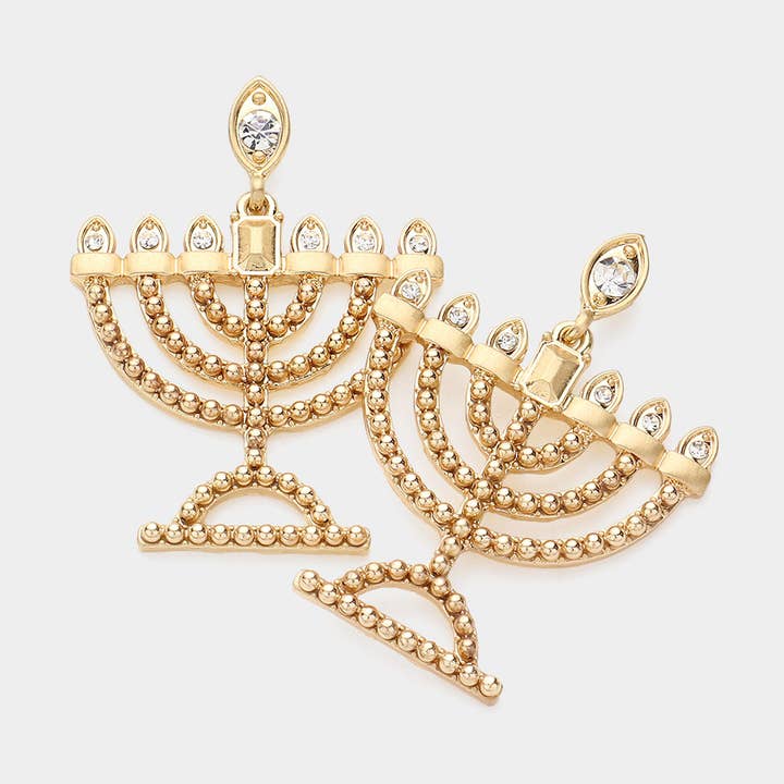 Sensibling Corp. - Wholesale Dangle Earrings - Stone Detailed Hanukkah Menorah Candle Dangle Earring0