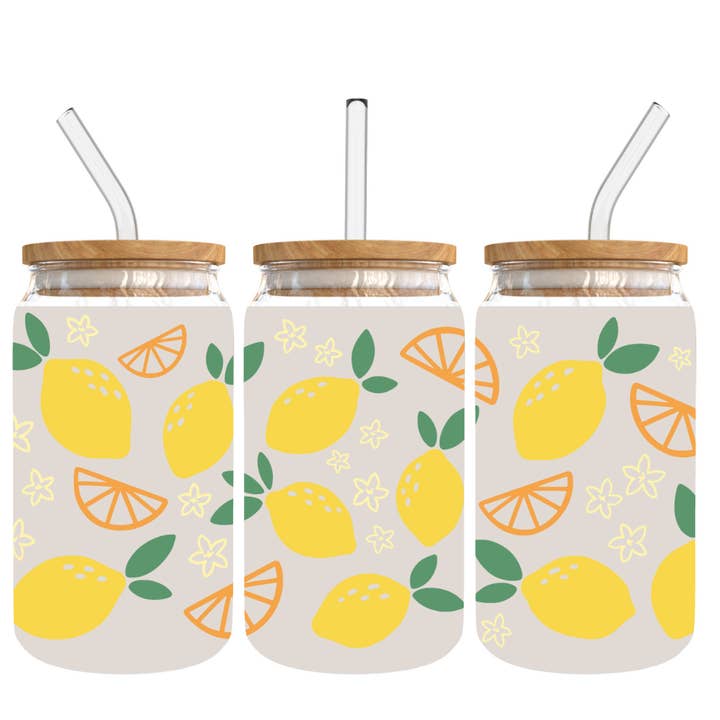 Lemon and Oranges Frosted Glass Can for wholesale by Londas Trendy Tees