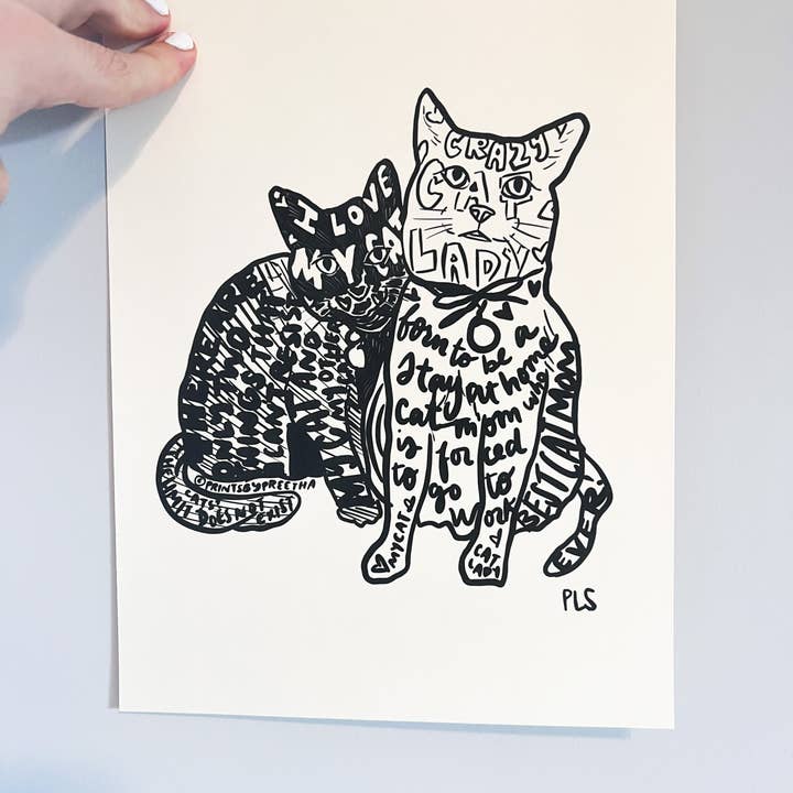 Cat Mom Print, Cat Lover Gift, Cat Decor, Cat Art Print for wholesale by Prints By Preetha