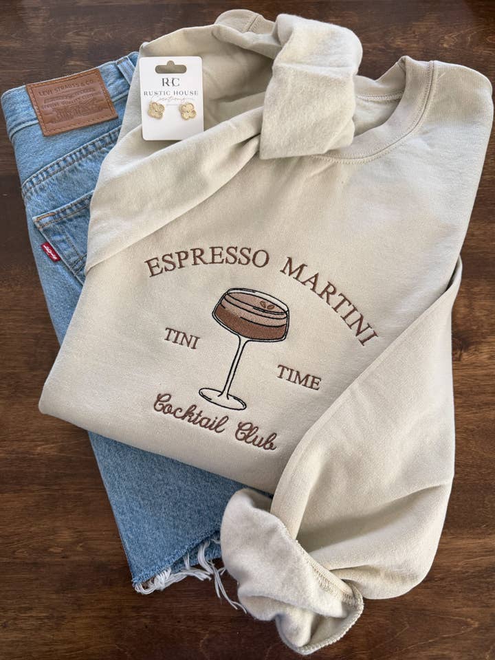 Espresso Martini Embroidered Sweatshirt for wholesale by Rustic House Creations
