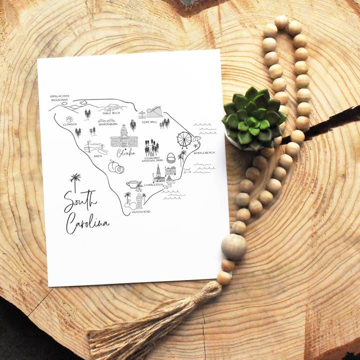 Croquis imprimé sur la Caroline du Sud - carte et point d'intérêt pour la vente par Simply Sketch Studio