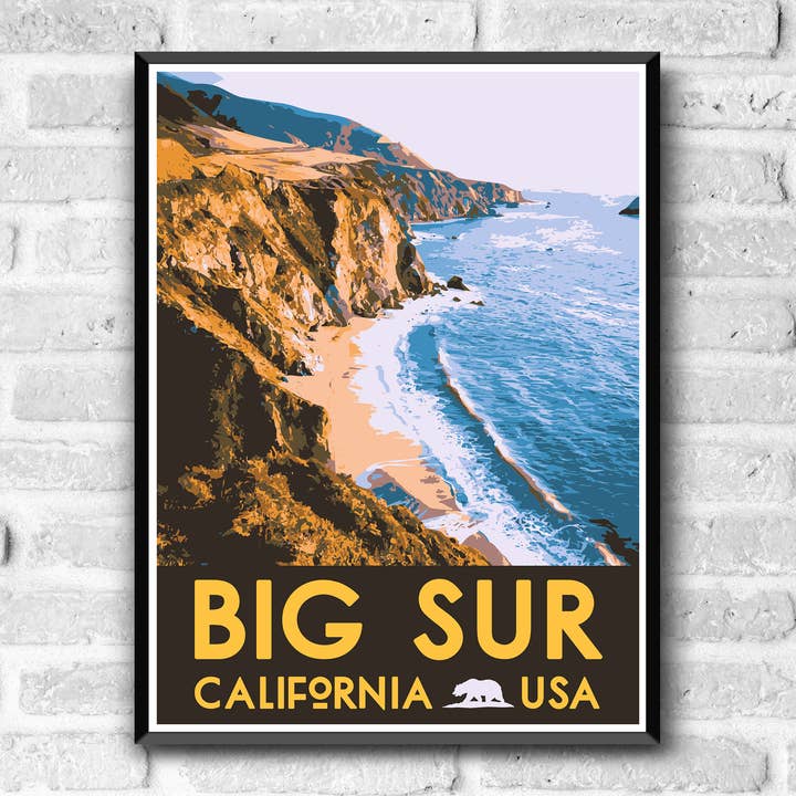 Big Sur California Vintage Style Premium Poster / Art Print for wholesale by Go See Design