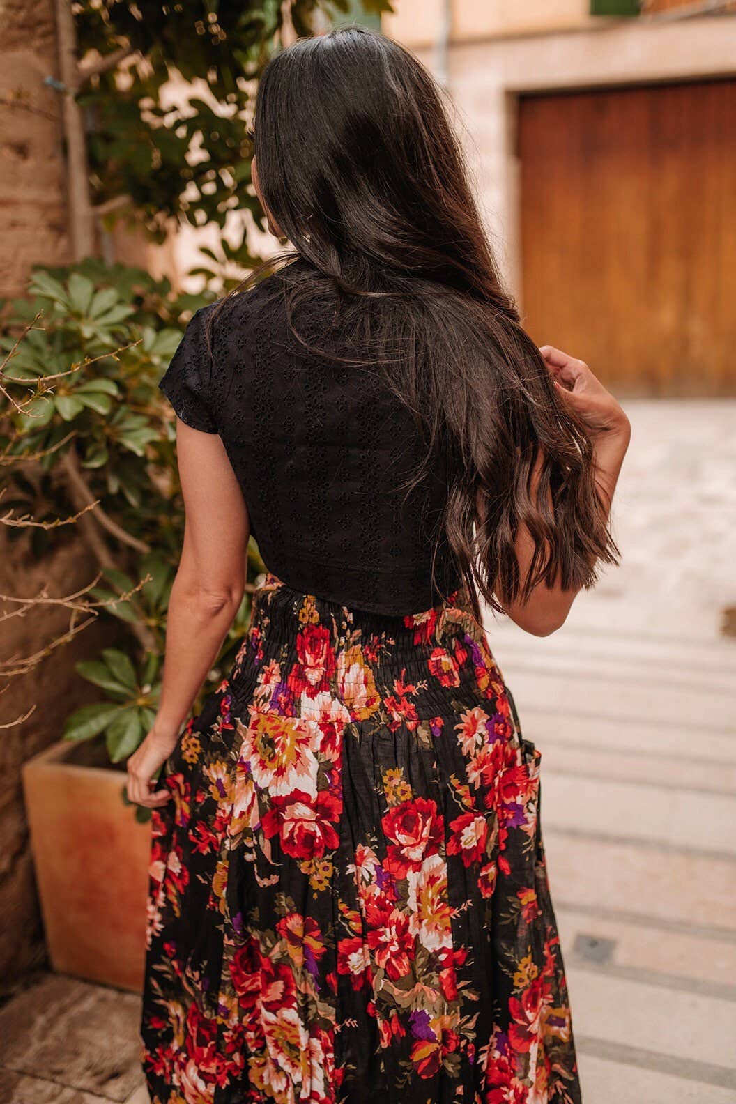 Miss Kitsch – wholesale Skirt – Women’s – Marcelle black floral cotton summer midi skirt, Style3