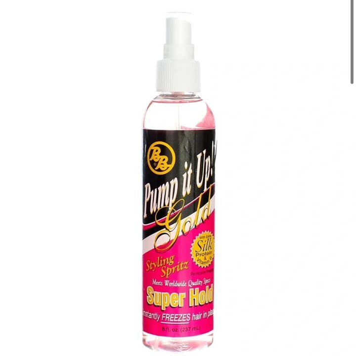Hair Konection Corporation – wholesale Hårspray – BB Pump it Up! Styling Spritz, Guld Super Hold - 8 oz0