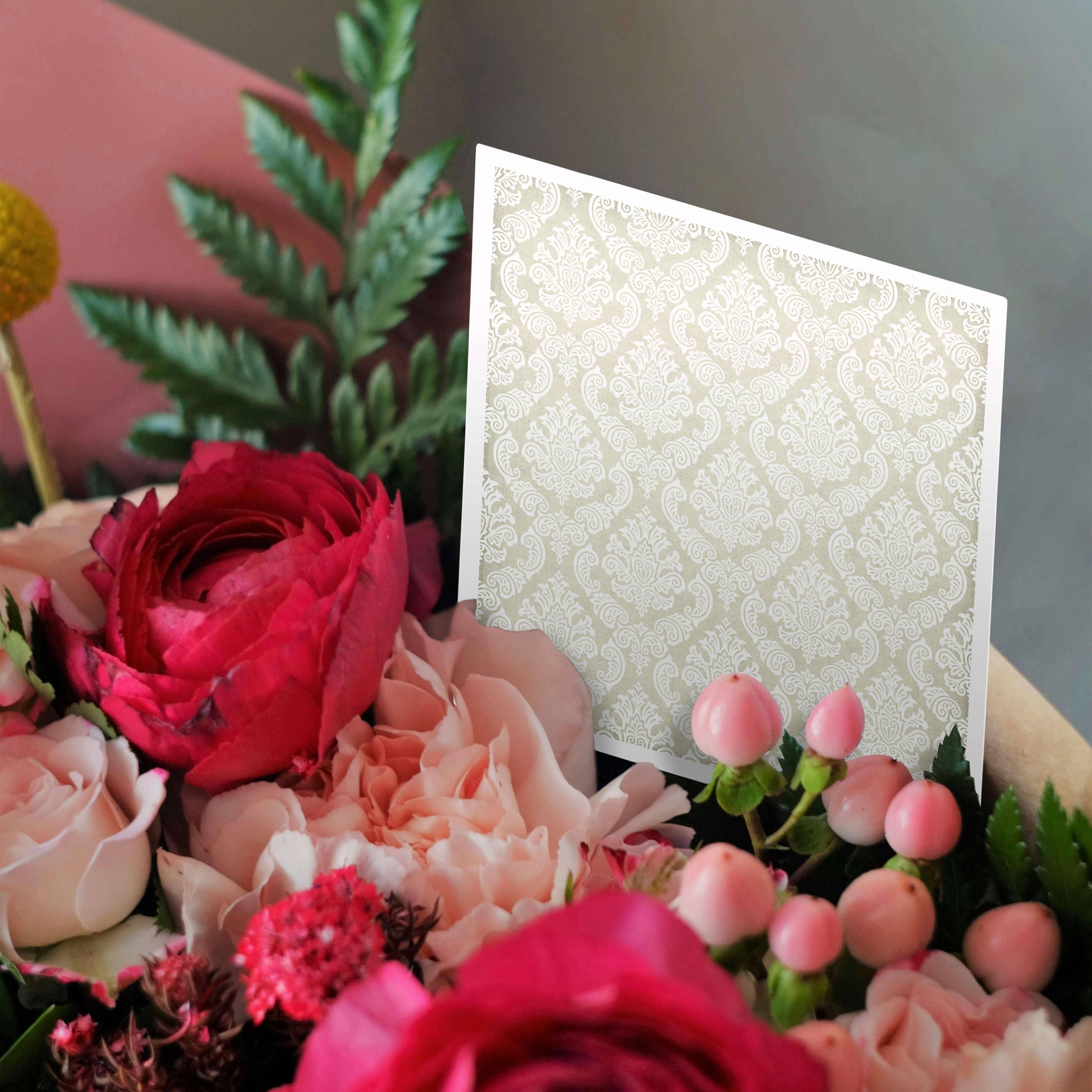 3dRose - Wholesale Everyday Greeting Card - 3dRose, White On Gray Elegant Damask Pattern, Greeting Card2