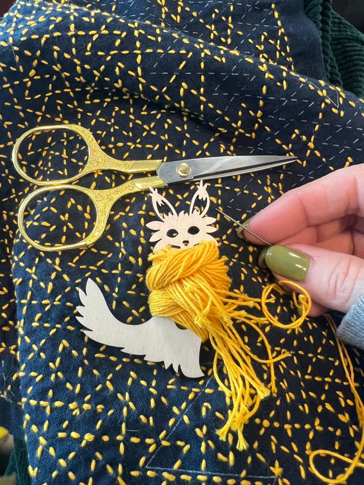 Foxy Bobbins! Sashiko/Embroidery Thread Minder for wholesale by Lemonwood