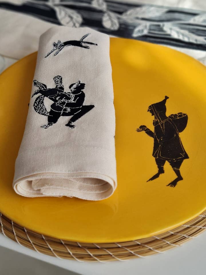 Set med 4 broderade linneservetter - KATOUS för wholesale av LA FIBRE ARTISANALE