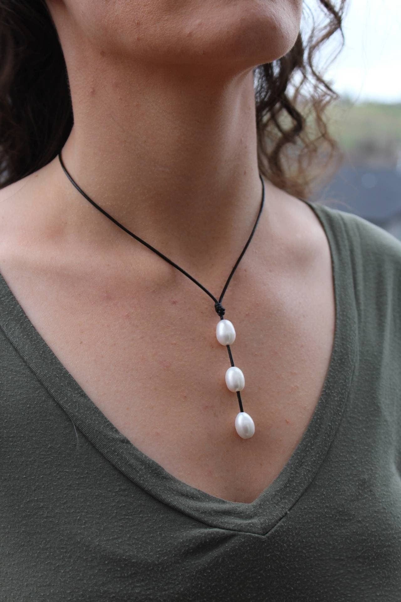 The Rustic Boho Chic - Vente Sautoir et collier en Y - Collier lariat en cuir avec perle, cadeau de 3ème anniversaire pour femme, pierre de naissance de juin6