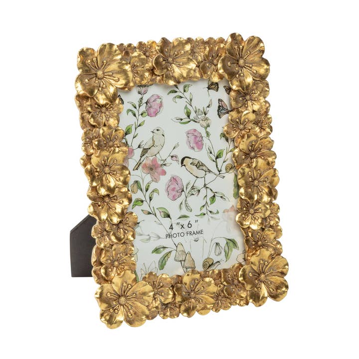 A00686: 3D floral bright gld resin frame,fit 4x6in for wholesale by Silver Tree Home & Holiday