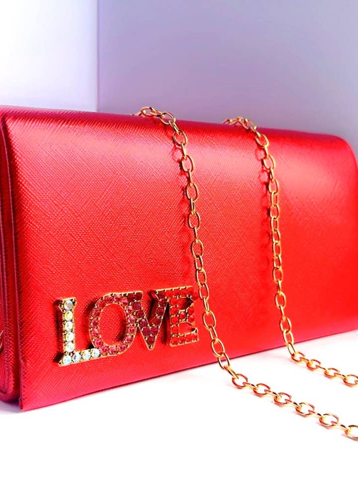 Rote Metallic-Love-Clutch für den Großhandel von Soderena Designs