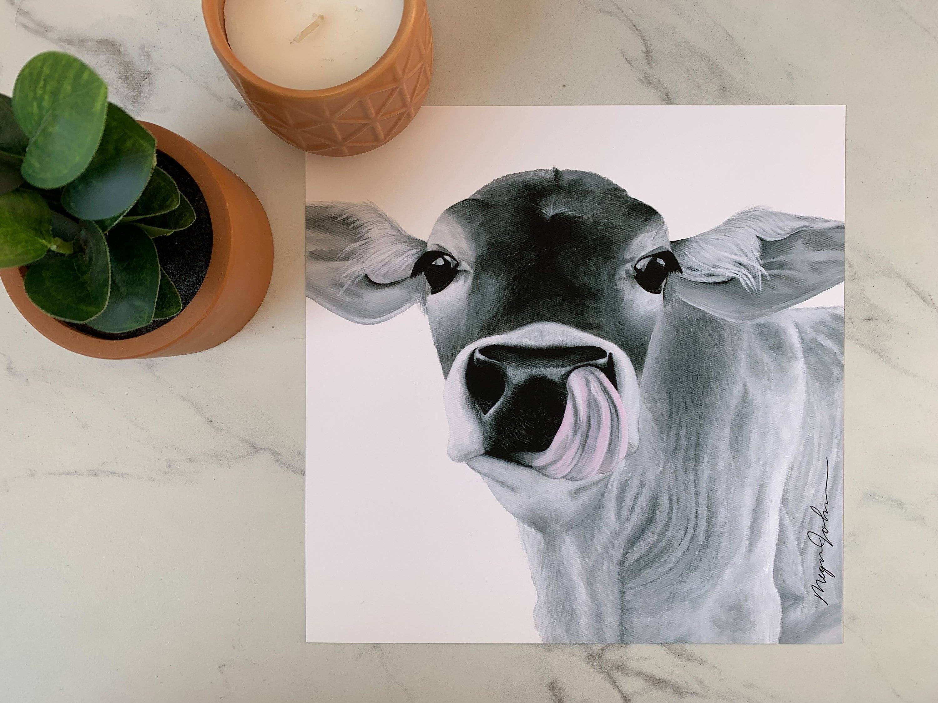 Reflections by Megan - Wholesale Art Print - Cow Acrylic Painting, Modern Farmhouse Art0