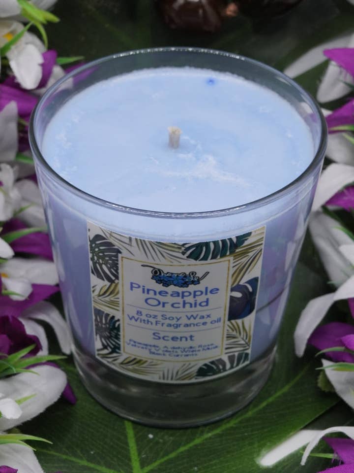 Pot en verre à mèche de coton à mèche de cire de soja ananas orchi pour la vente par Ohanale