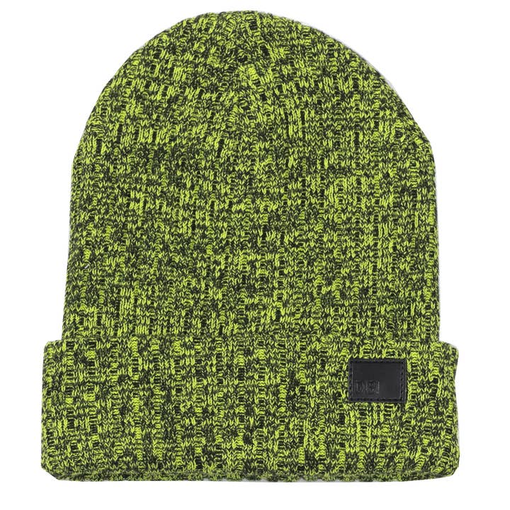 Black & Neon Yellow Melange Beanie for wholesale by DIBI