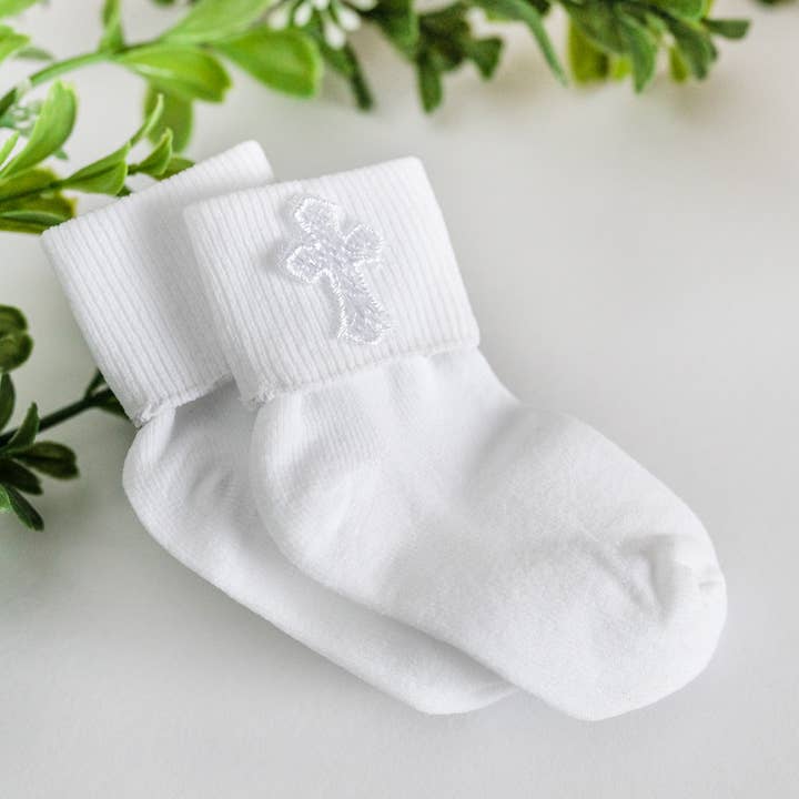 Cherished Moments - Wholesale Socks - Baby - White Baby Baptism or Christening Dress Socks with Cross