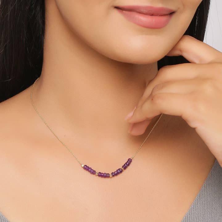 Tiramisu - Wholesale Link & Chain Necklace - Gold Plated Over Silver Amethyst Orchid Thread Necklace1