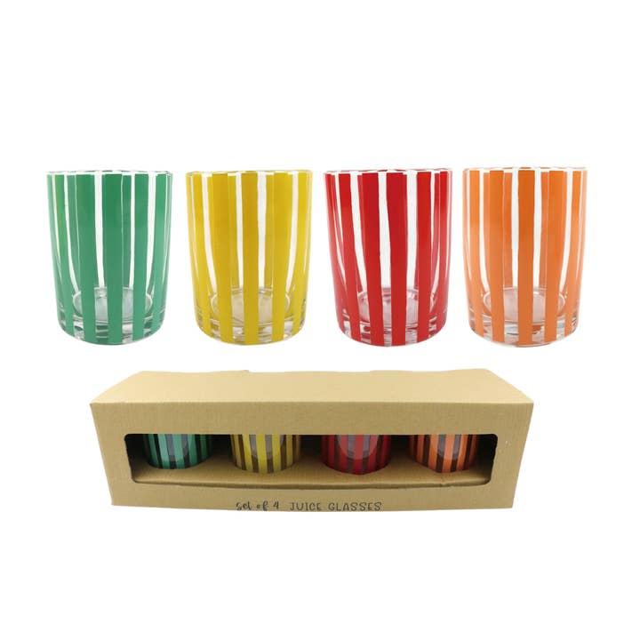 Transpac - Wholesale Drinking Glass/Cup - SALE Transpac Glass Striped Juice Glasses S/4 Spring Home