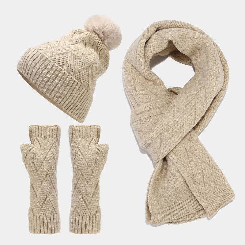 Dipped Shop - Wholesale Winter Accessory Set - Women's - 3PCS Solid Color Twist Hat & Scarf Sets DPHS034425