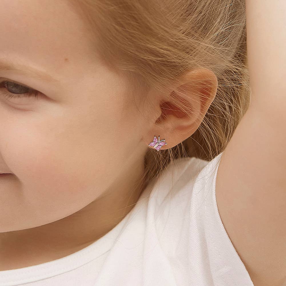 In Season Jewelry - Wholesale Earrings - Kids - Dainty Butterfly Baby Toddler Kid Earrings - Sterling Silver2