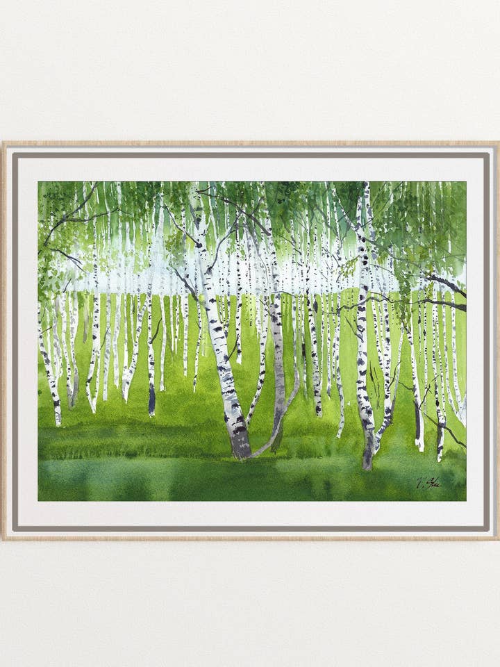 Birch and Aspen Grove Watercolor Art, Colorado Forest for wholesale by Yuliasheart