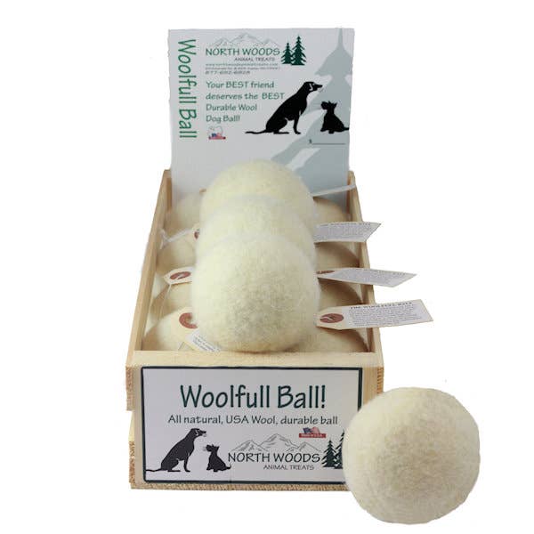 Woolfull Ball Display Crate for wholesale by North Woods Animal Treats and Gifts