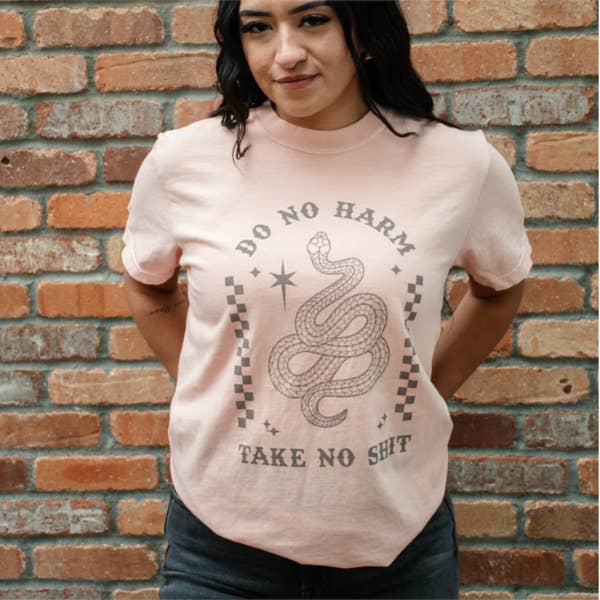 Modern Pastime - Vendita all'ingrosso Maglietta serigrafata - Unisex - T-shirt unisex "Do No Harm Take No Shit" - Pepe/Pesca3