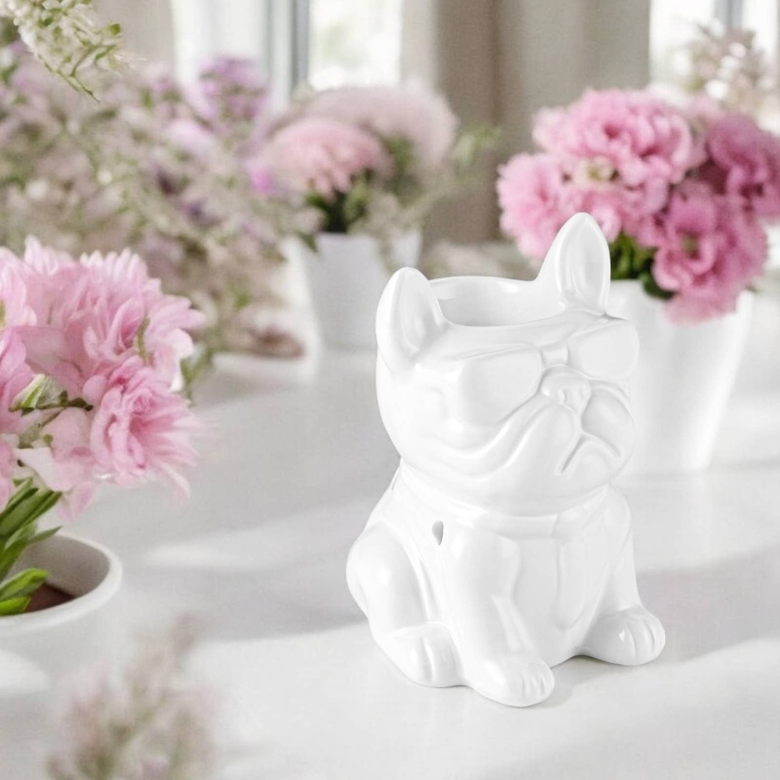 Zen'Arôme - Wholesale Tapered Candle/Candlestick - White Boubou French Bulldog Ceramic Incense Burner11