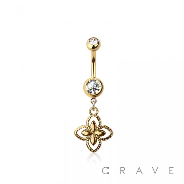 CRAVE - Wholesale Belly Ring - 316L SURGICAL STEEL CLOVER DANGLE BELLY BUTTON NAVEL RING