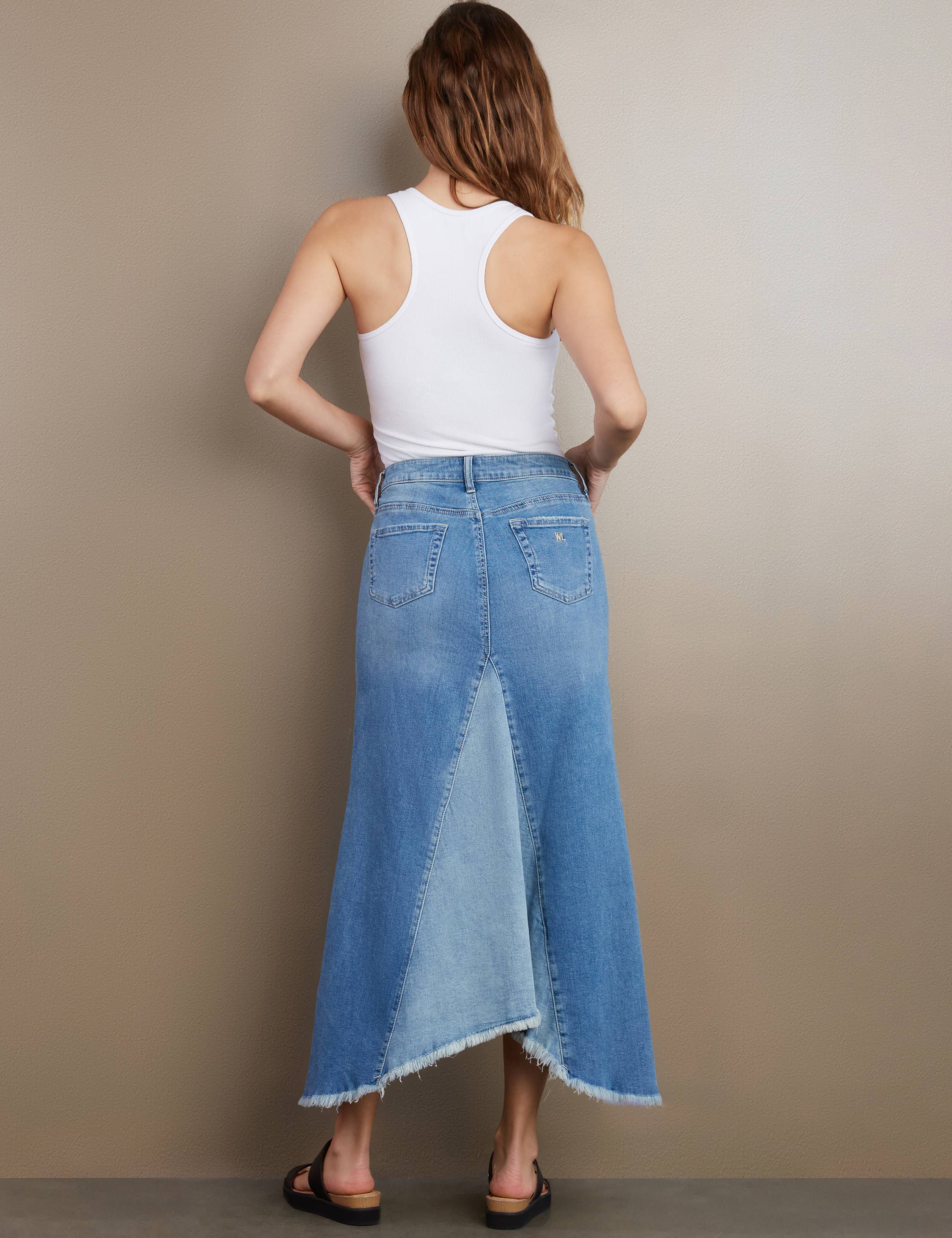 Cielo de dos tonos Falda larga vaquera con piezas Selma de venta al por mayor en Faire2