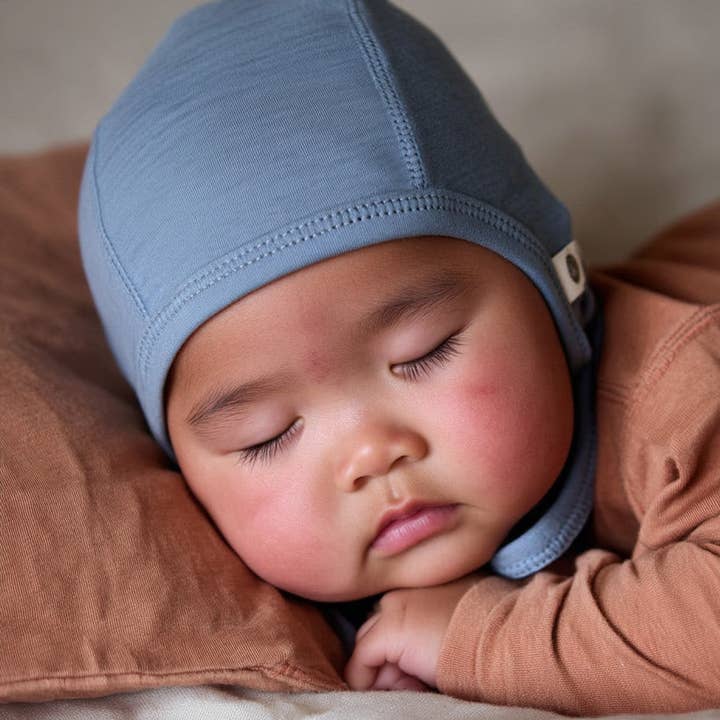 Lille Barn - Wholesale Newborn/Knit Hat - Baby - Baby woolen bow hat – Merino wool - Blue Fog