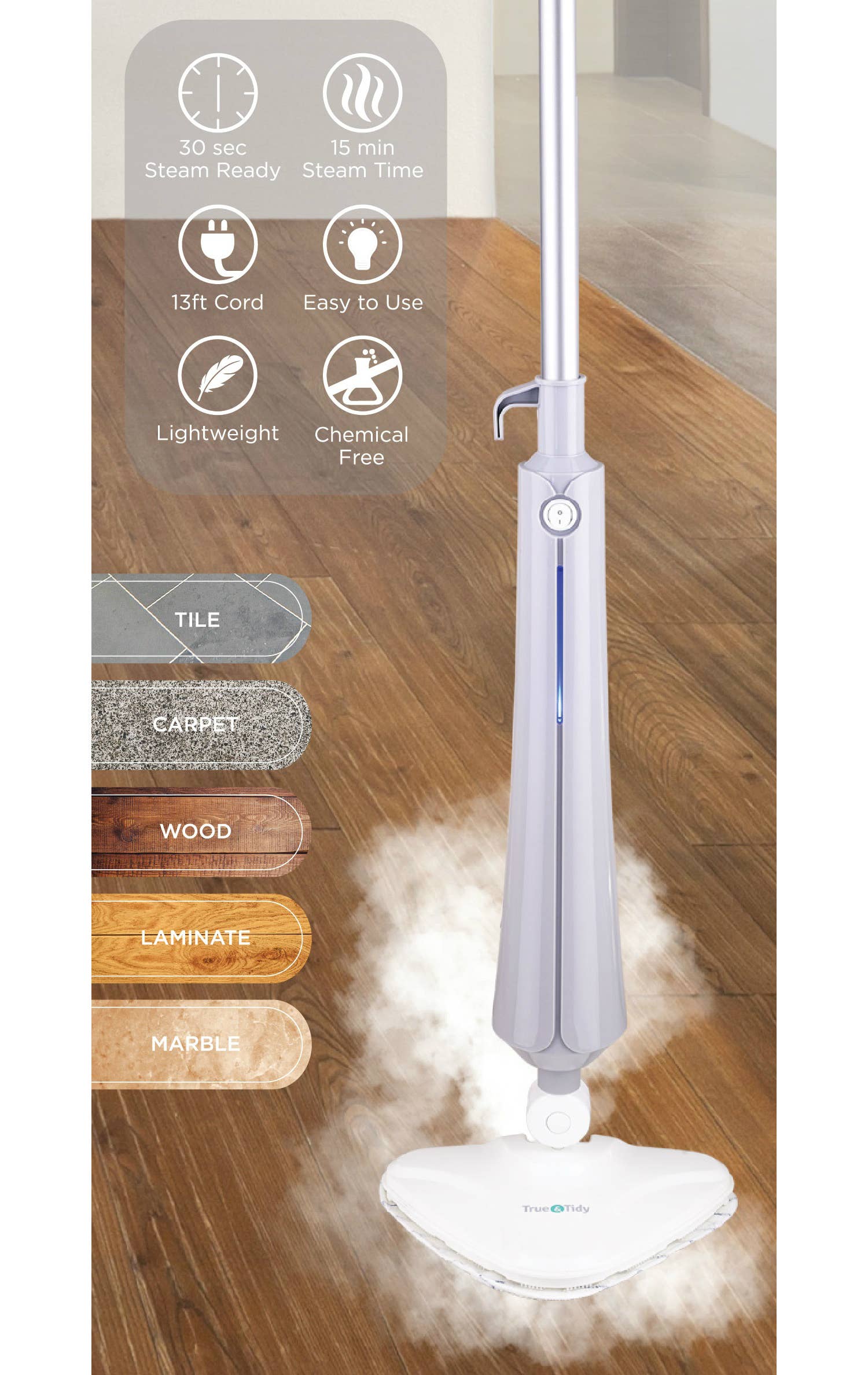 True & Tidy - Wholesale Mop - 1300 Watt Steam Mop Deluxe Set7