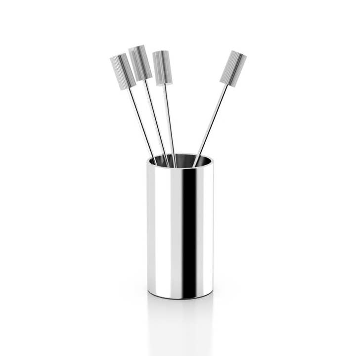 Striations Cocktail Picks in Holder, Silver, Set of 4 for wholesale by ANNA New York