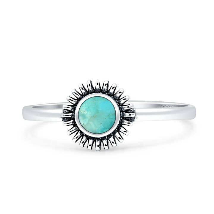 Round Turquoise Sunflower Oxidized Ring for wholesale by Blue Apple Imports