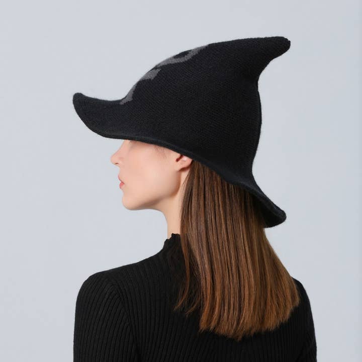NINEXIS - Wholesale Boater Hat - Women's - CWAH1681_Halloween Skull Knitted Wizard Hat