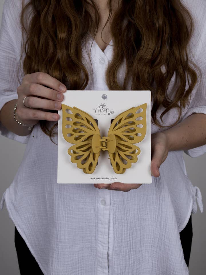 Claw Clip -- Jumbo Double Butterfly - Buttermilk for wholesale by Nakoa The Label