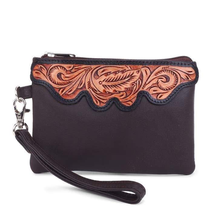 Westers leren rundleer met de hand bewerkte polsen/etui voor dames voor wholesale door Sixtease Bags USA