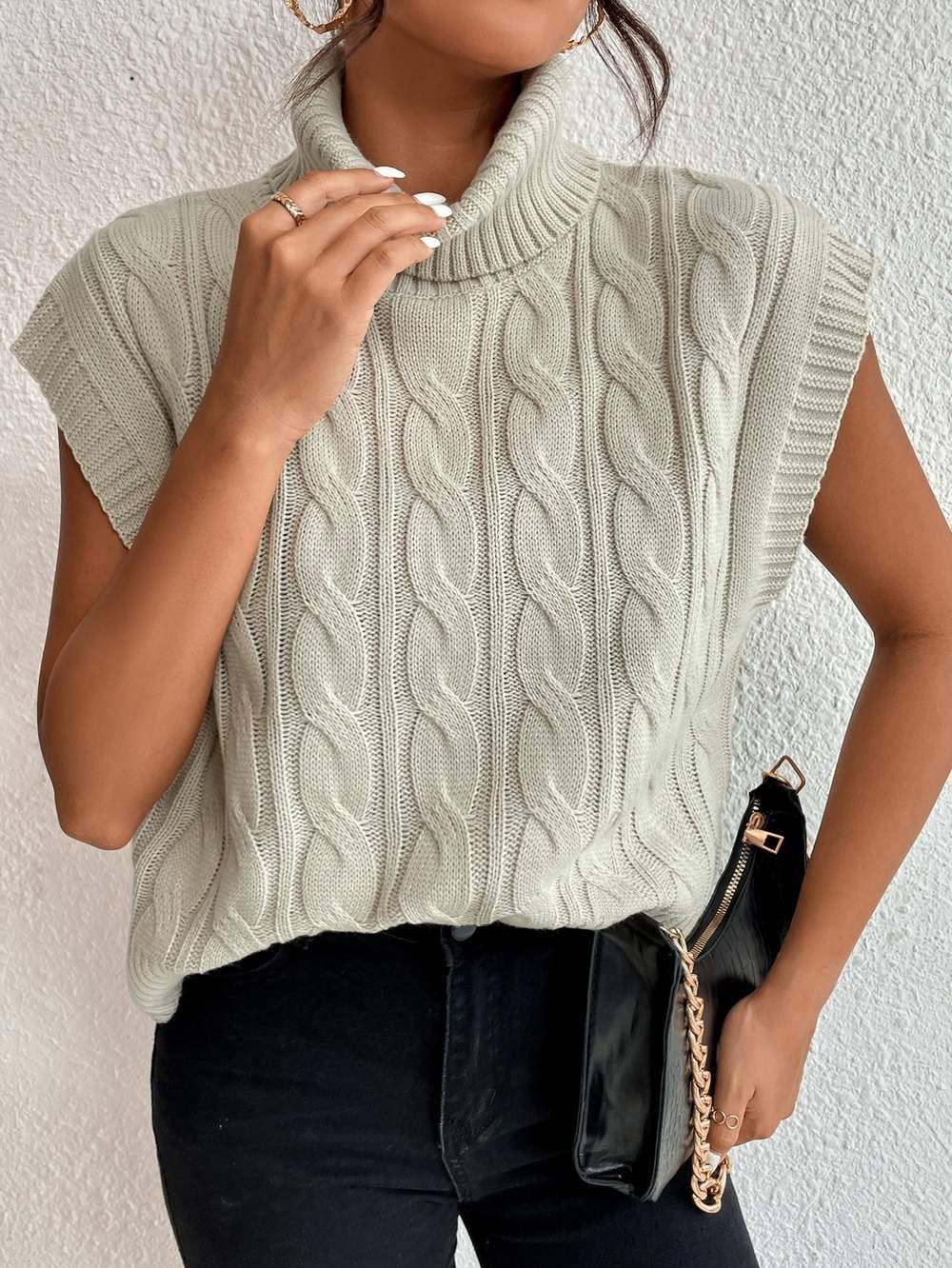 APRICOT Y2K Chunky Cable Knit Turtleneck Sweater Vest for wholesale on Faire4