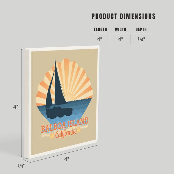 Lantern Press - Wholesale Coasters - Ceramic Coaster Balboa Island, California, Beach Scene wi…3