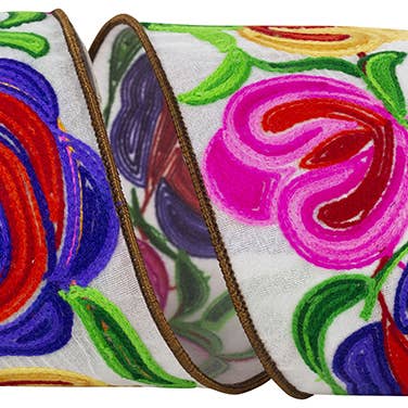 Floral Embroidery Stitches Wired Edge, 4 In, 5 Yards for wholesale by RELIANT RIBBON