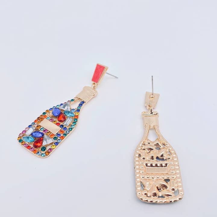 Mio Queena - Wholesale Dangle Earrings - Colored Rhinestone Wine Bottle Shape Earrings