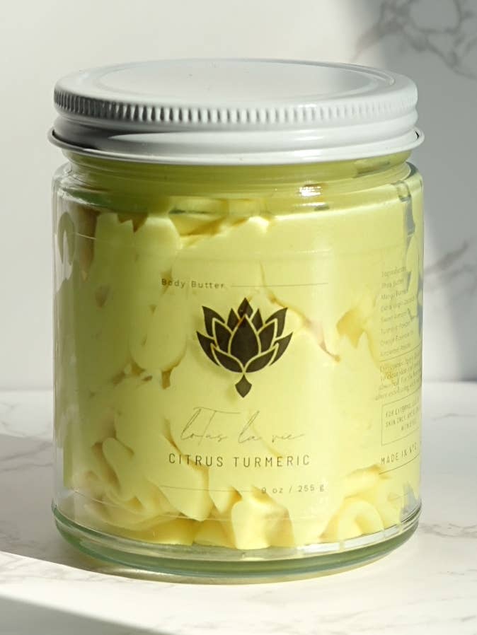 citrus turmeric brightening whipped body butter for wholesale by Lotus La Vie
